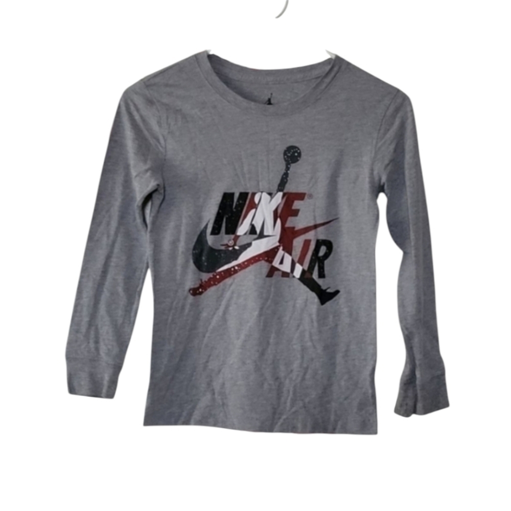 Nike Air Jordan Kids Gray Long Sleeve Tee with Jumpman Graphic Size Small Boys